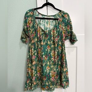 NATURAL LIFE Floral Teal Blouse